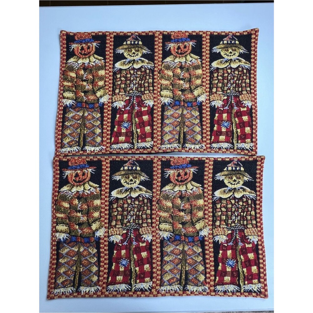 Set Of 2 Vintage Halloween Scarecrow Jack-O-Lanterns Tapestry Placemats